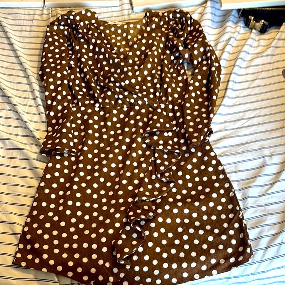 Mango Brown Polka Dot Dress small